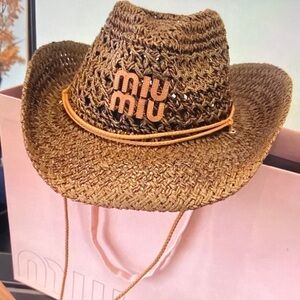Miu Miu Woven Straw Cowboy Hat in Brown